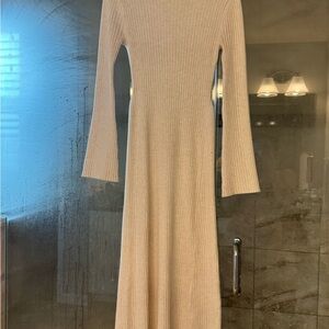 Elegant Cream Ribbed Knit Dress